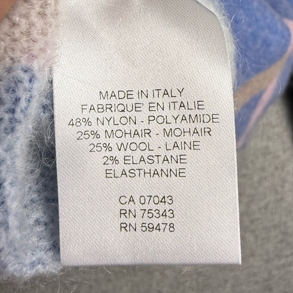 Bianco & Blu Blue Pink Mohair Wool Argyle Sweater Made Italy Women's MEDIUM - Picture 4 of 4